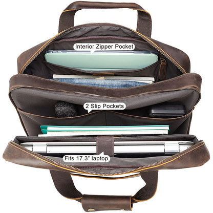 TIDING X-Large 18 Inch Full Grain Leather Briefcase for Men 17.3" Laptop Messenger Bag Business Travel Handbag Shoulder Bag