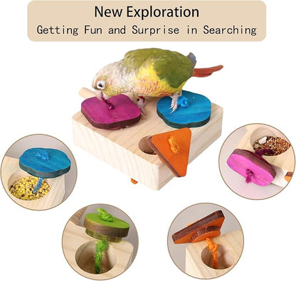 Birdie Puzzle Feeder - Interactive Foraging Toy for Parrots, Parakeets, Cockatiels, Conures | Mental Enrichment & Stimulation Game to Prevent Boredom (Colorful)