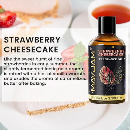 Strawberry Cheesecake Fragrance Oil Essential Oil, MAYJAM 3.38FL.OZ Strawberry Cheesecake Oil for Diffusers for Home, Long Lasting Scented Oils for Soap Candle Making - 100ML