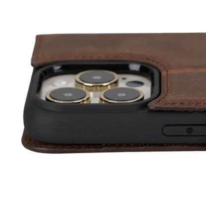 VENOULT Detachable Wallet Case for iPhone 15 Pro MAX, 4 Card Holder Wallet, Man or Women Folio Cover, Compatible with Magsafe, RFID, Genuine Leather, Kick Stand (Vintage Brown)