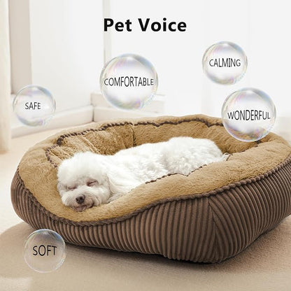 Medium Dog Beds for Medium Small Dogs Washable, Rectangle Dog Bed Medium Size Dog, Orthopedic Warming Soft Calming Sleeping Puppy Bed Durable Pet Bed with Anti-Slip Bottom(Brown,25"x21"x8")