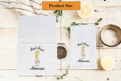 JNIAP Mimosa Lover Gift But First Mimosas Kitchen Towel Summer Cocktail Party Gift (But First Mi-mo Towel)