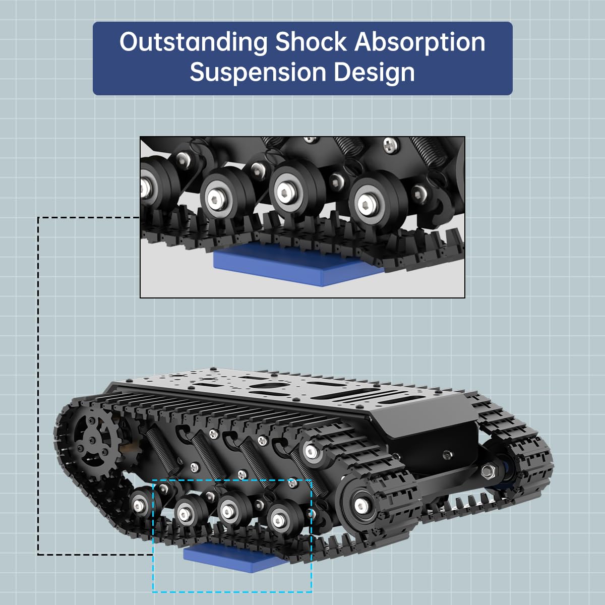 Robot Tracked Tank Car Chassis with Encoder DC Motor, Suspension Shock Absorption Chassis Car Full-Metal Robotic Moving Platform Track for Arduion RPi Microb Jetson Python DIY Smart Robot Maker