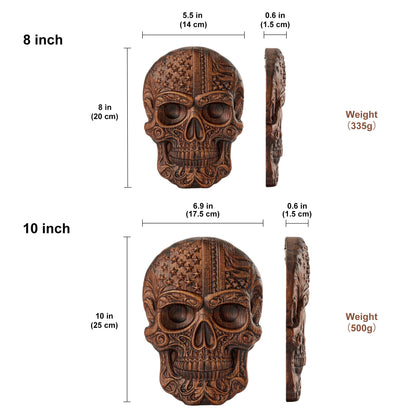 bgcarpenter Wooden Skull Statue with USA Flag, Handmade Skull Wall Decor, Human Head Model Halloween (8 Inch)