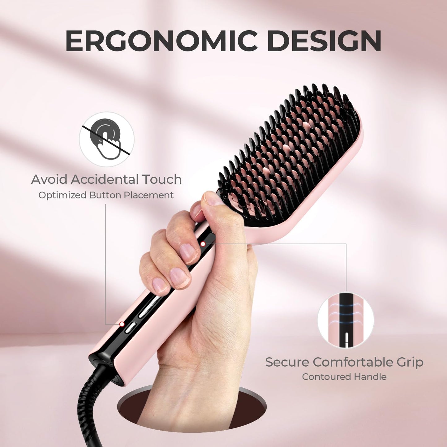 TYMO Hair Straightener Brush - Upgraded Ionic Plus Straightening Brush with Dense Bristles, 16 Temps, Dual Voltage | Ceramic Hot Comb for Women | Flat Iron for Thick Curly Hair, Black
