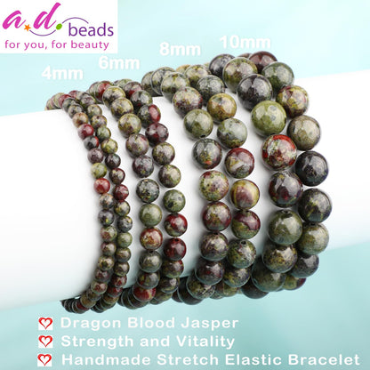 AD Beads 4mm Handmade Dragon Blood Jasper Elastic Bracelet – Natural Gemstone for Strength and Vitality – Meditation, Yoga, Healing and Energy Gift for Men Women