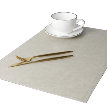 Waterproof PU Placemats, Faux Leather Dining Table Mat, Set of 4, Easy to Wipe Off Scrub Vinyl Mat, Heat & Stain Resistant for Office Conference Table, Home Decor G Parchment White