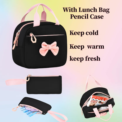 kistou Backpack for Girls Kids Backpack for School with Lunch Bag Pencil Case Kawaii Bow Kids Bookbag for Teen Elementary Middle School