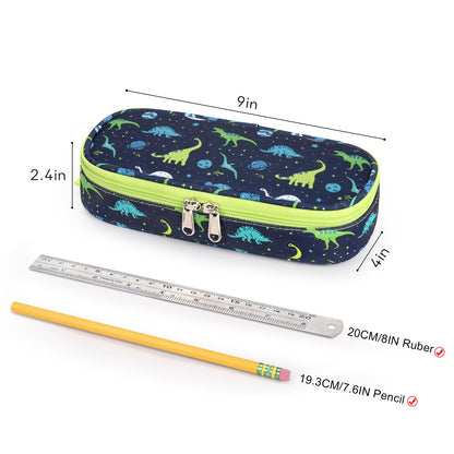 mibasies Boys Pencil Case for Kids, Multi-Slot Pencil Pouch, Galaxy Dinosaur Blue