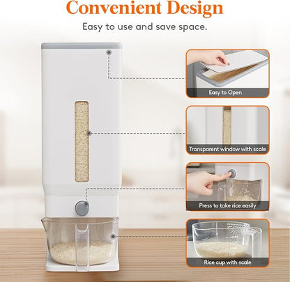 Lifewit 2 Pack Rice Dispenser 25 Lbs(11.3kg), Rice Storage Container Sealed Moisture Proof with Measuring Cup for Kitchen Pantry Household, BPA-Free, White