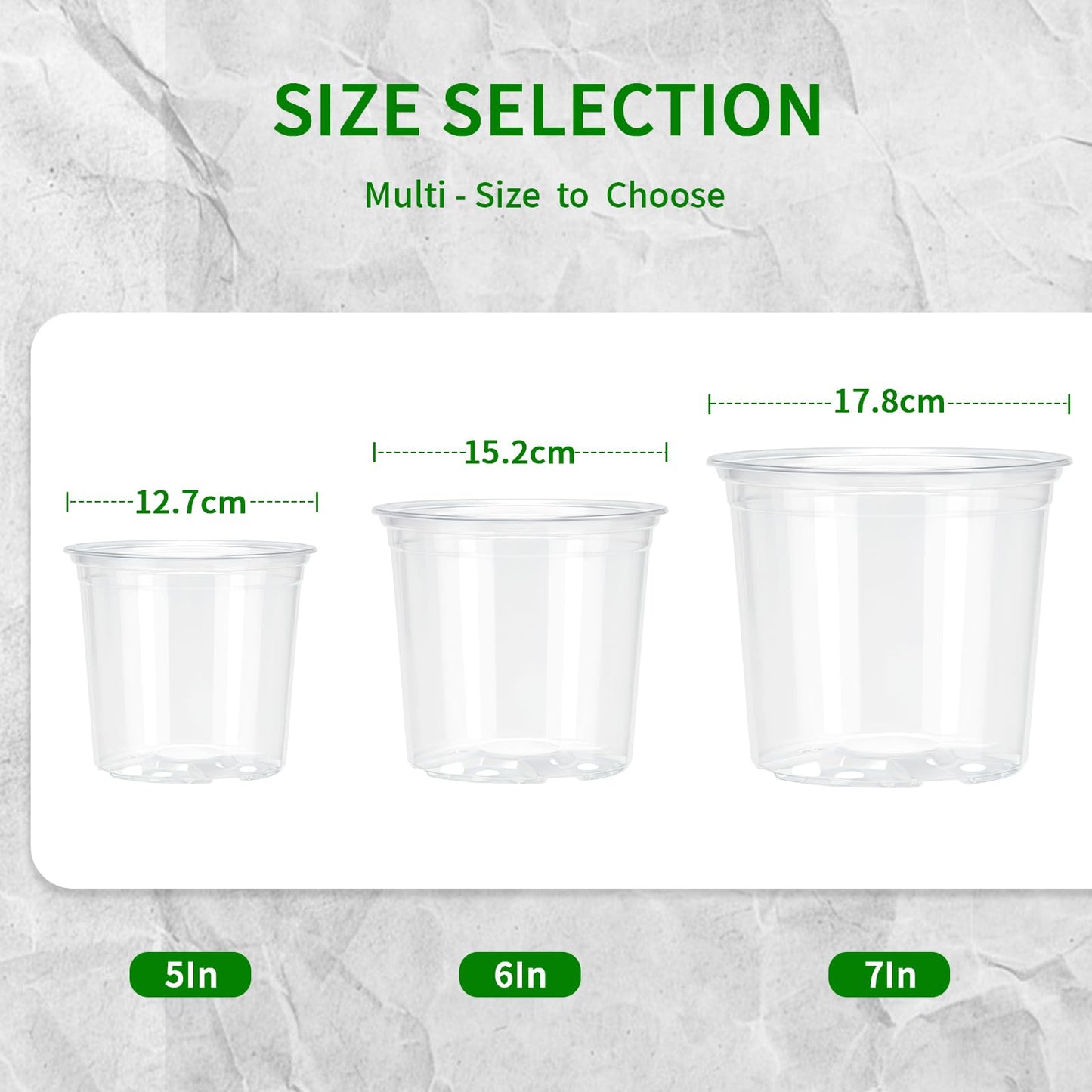 Plgardpo Clear Nursery Pots with Drainage, 5/6/7 Inch Nursery Plant Pots, Plastic Seedling Flower Pots for Indoor Plants, Transparent Planters for Indoor Plants, 15 Packs