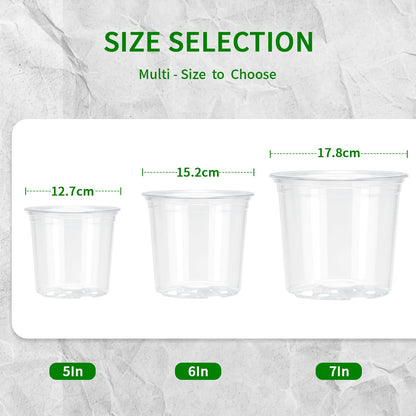 Plgardpo Clear Nursery Pots with Drainage, 5/6/7 Inch Nursery Plant Pots, Plastic Seedling Flower Pots for Indoor Plants, Transparent Planters for Indoor Plants, 15 Packs