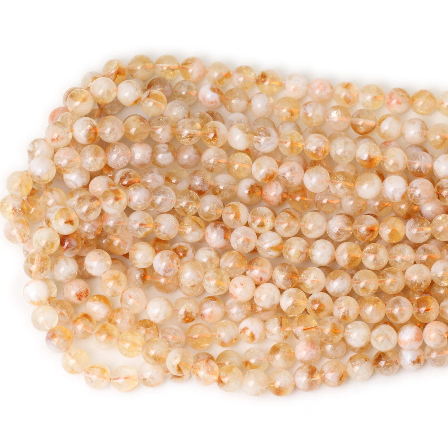 CHEAVIAN 45PCS 8mm Natural Yellow Feather Citrine Gemstone Round Loose Beads Crystal Energy Stone Healing Power for Jewelry Making 1 Strand 15"