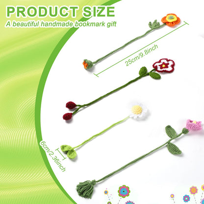 Harloon 4 Pieces Book Lover Gifts Flowers Crochet Bookmarks Handmade Knitted Book Marker Curtain Tiebacks Holdbacks Car Ornaments for Readers Writers Library(Cute)