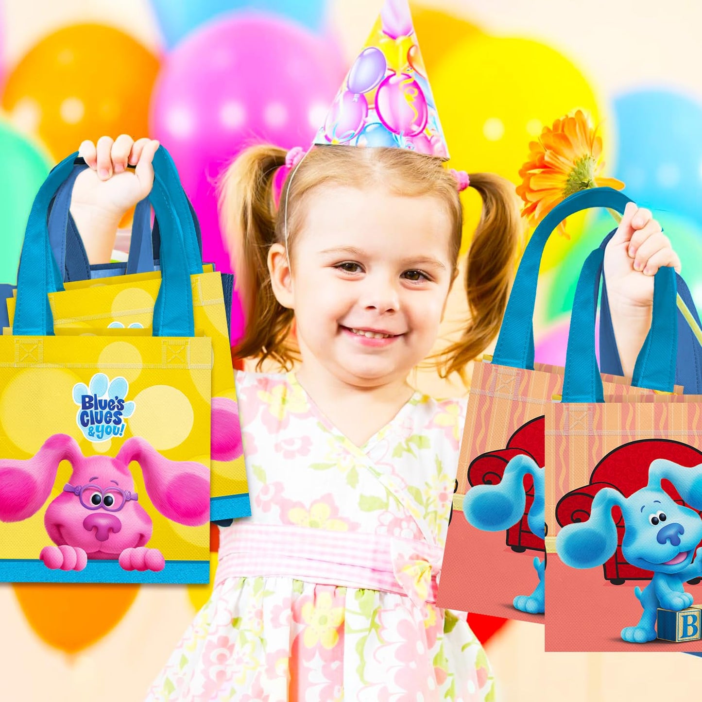 Blue's Clues Party Favor Bags Set – 24 Pack 8" Goodie Bags for Kids Bulk Reusable Mini Totes | Blue's Clues Birthday Party Supplies