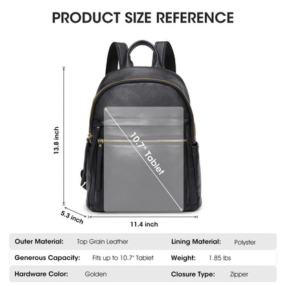 Kattee Genuine Leather Backpack Purse for Women Multi-functional Elegant Daypack Soft Leather Shoulder Bag Shopping Trip, Medium, Black