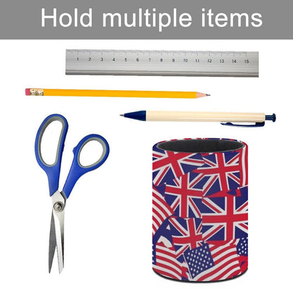 UTRSIFB Pen Holder Leather Pencil, Holder Cup Makeup Brush Storage Organizer, Waterproof Multifunctional Office Supplies British American Flag