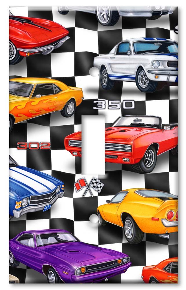 Art Plates - 1 Gang Toggle Decorative Metal Wall Plate - One Gang Light Switch Plate Cover - Muscle Cars - Image by Dan Morris - (Made in USA)