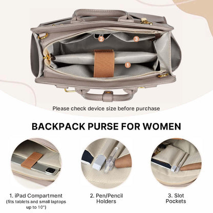 JKAOO Backpack Purse for Women PU Leather Travel Backpack, 4 in 1 Designer Convertible Backpack Purse with Removable Strap (Beige)