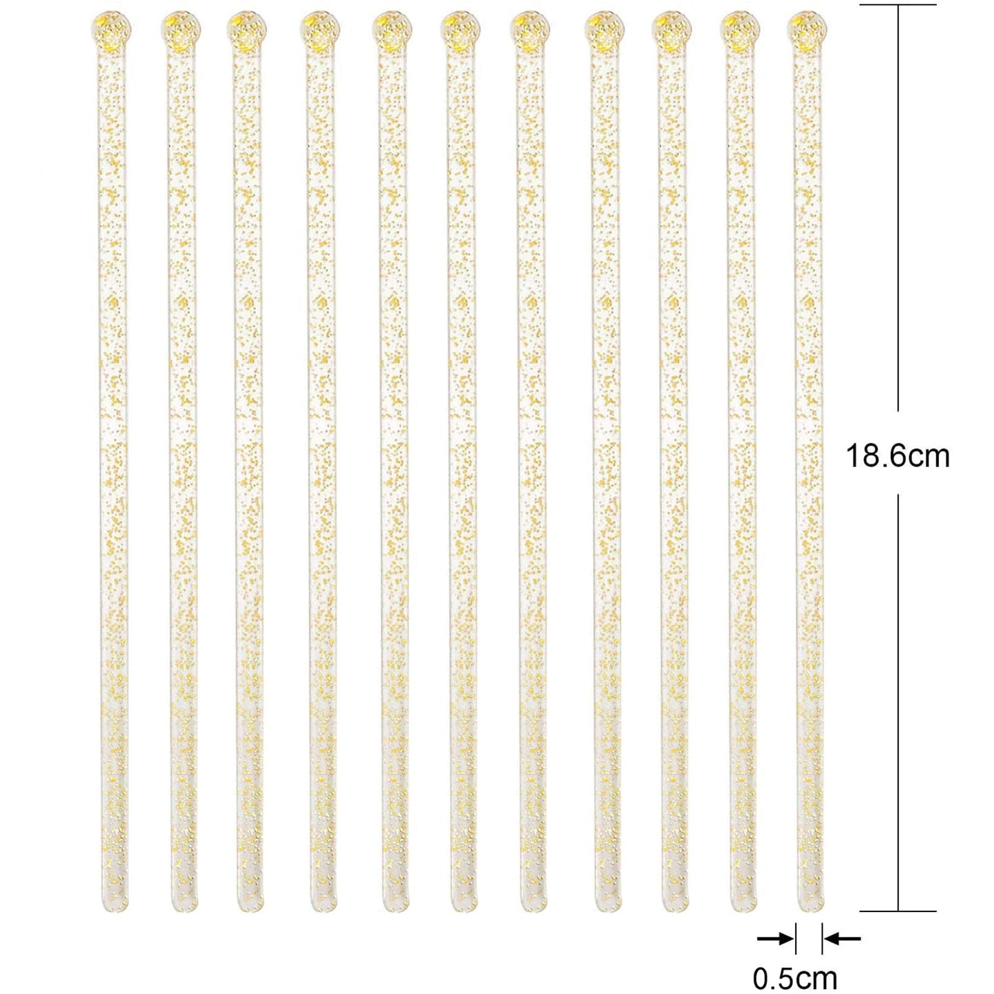 Ball Head Stirrer Disposible Plastic Round Top Crystal Swizzle Sticks, Crystal Cake Pops, Cocktail Coffee Drink Stirrers 100 Pieces (Clear Gold Glitter)