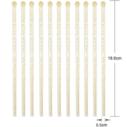 Ball Head Stirrer Disposible Plastic Round Top Crystal Swizzle Sticks, Crystal Cake Pops, Cocktail Coffee Drink Stirrers 100 Pieces (Clear Gold Glitter)