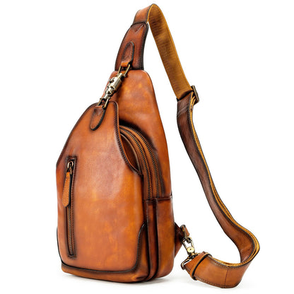 NIUCUNZH Genuine Leather Crossbody Sling Bag Handmade Classic Vintage Shoulder purse daypack Backpack Brown