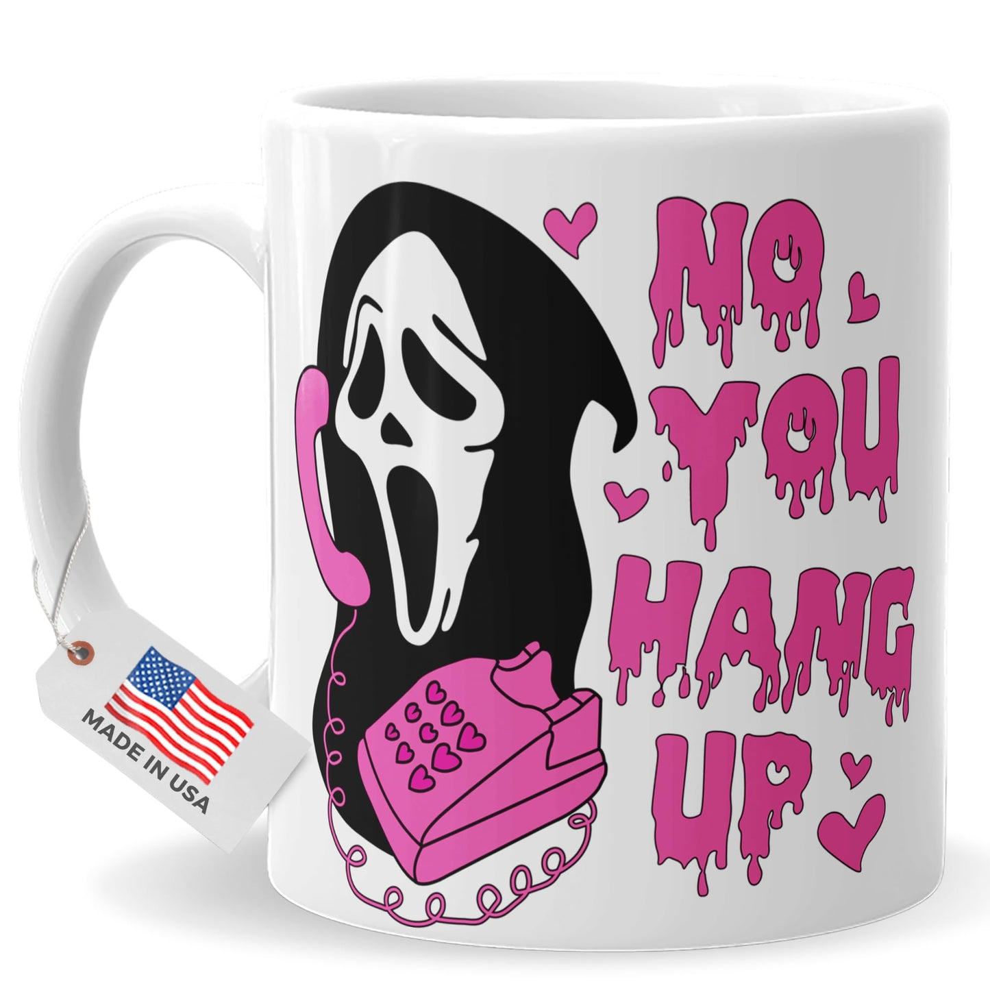 4GIFTSAKE Ghostface Halloween Mug 11oz - 'No You Hang Up' Design | Spooky Scream Horror Coffee Cup for Fans and Collectors | Perfect for Halloween Decor & Coffee Lovers