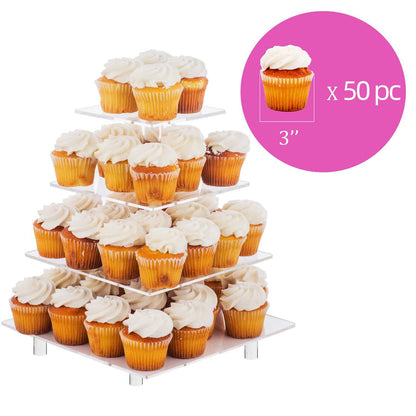 Jusalpha Large 4 Tier Cupcake Stand Square Acrylic Cupcake Tower Stand for Dessert, Pastry, Serving Platter-Candy Bar Party Décor and Supply(with Rod Feet) (4SF-V2)