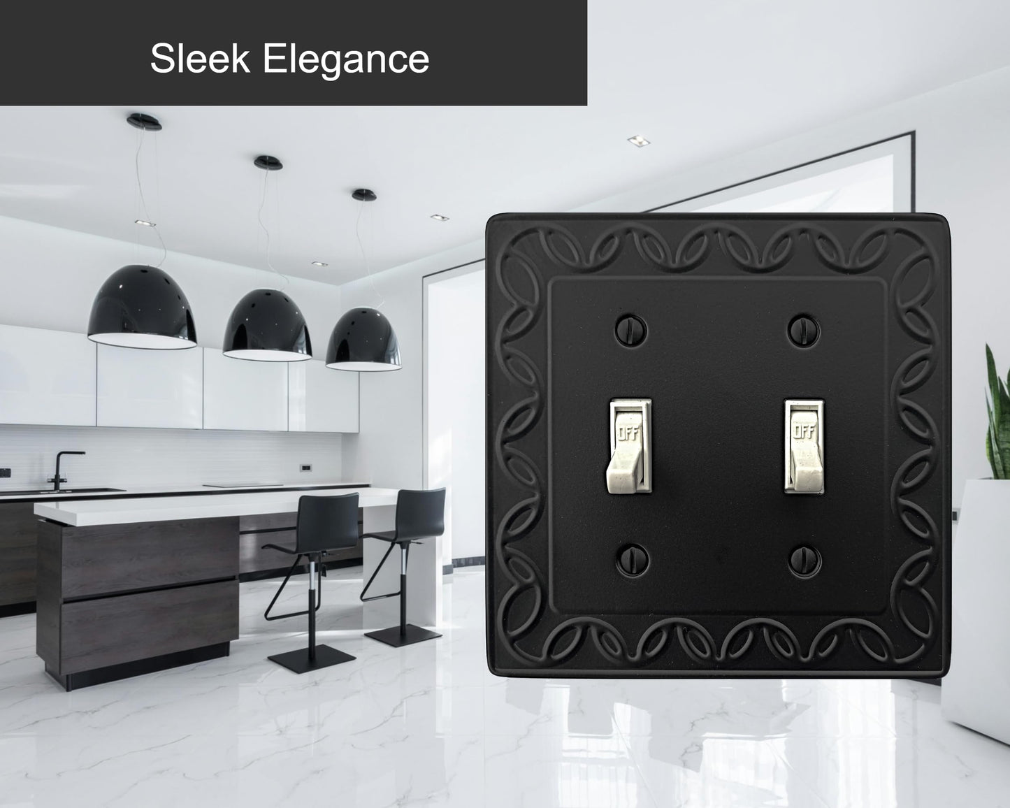 OKAWYC Double Toggle Light Switch Cover NovaBloom Metal Wall Plate, 2-Pack Black 2 Gang, Light Switch Cover Decorative Wallplate, Durable