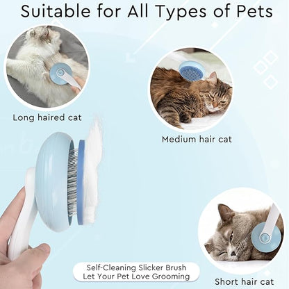 Cat Grooming Glove Brush,Self-Cleaning Slicker Pet Brush for Short and Long Haired Pets,Dog Bath Brush for Shedding and Grooming,Removes Loose Hair and Tangles,Promote Circulation
