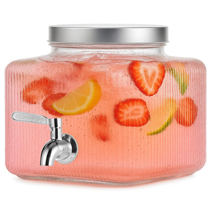 1 Gallon Drink Dispensers for Parties,Beverage Dispenser for Fridge with Leakproof Stainless Steel Spigot, Ideal for Water, Lemonade, Juice, Iced Tea