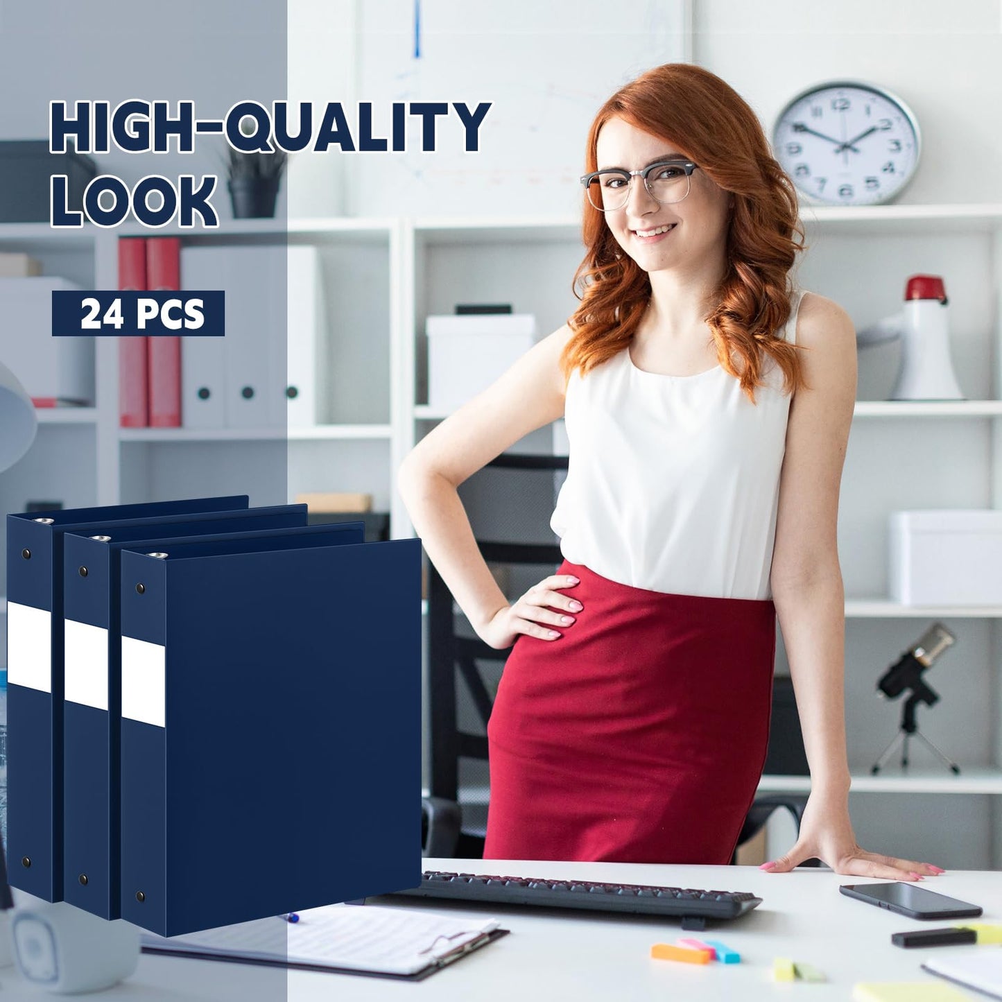 Henoyso 24 Pcs Navy Blue 1.5" 3 Ring Plastic Binder Bulk, 1 1/2 Inch Soft Flexible Binders Round Rings, Fits Letter Size 8.5'' x 11'' Paper, Holds 350 Sheets, for School Office (1.5 Inch)