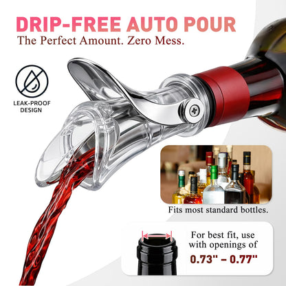 IOV Wine Bottle Pourer, Upgraded Sealing Wine Stopper with Dust Caps, Auto Flip Pourer Spout for Liquor, Olive Oil, Vinegar and Syrup, No-Drip Wine Accessories Gift for Wine Lovers