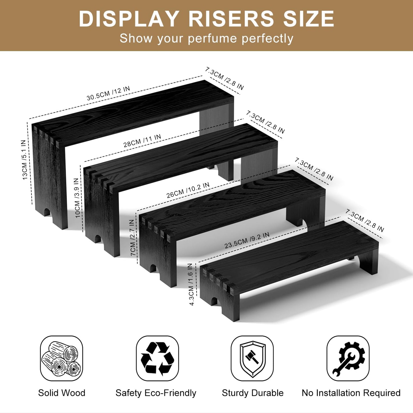 2 Set Black Wooden Tiered Riser Display Stands for Vendor Events,Stackable Wood Cupcake Stand,Farmhouse Decor Wood Dessert Table Display Set,Vendor Booth Display Items,Food Display Risers for Party
