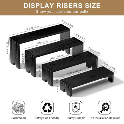 2 Set Black Wooden Tiered Riser Display Stands for Vendor Events,Stackable Wood Cupcake Stand,Farmhouse Decor Wood Dessert Table Display Set,Vendor Booth Display Items,Food Display Risers for Party