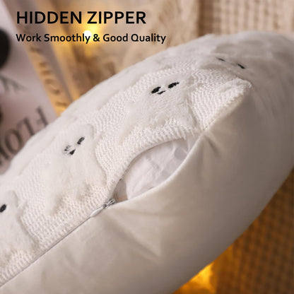 LUOYEHK Halloween Pillow Covers 16x16 Set of 2 White Ghost Decorative Pillow Cases Holiday Soft Plush Faux Fur Cushion Covers for Couch Sofa Bed