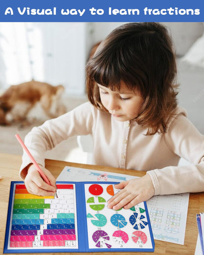 Magnetic Fraction Book & Tiles Set - 3rd Grade Math Manipulatives for Elementary Kids, Fractions Flash Cards Circles,Visual Educational Toys for Classroom Homeschool Learning (Complete All-in-One Kit)