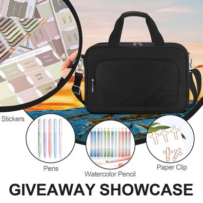 LAOTANGJIA Large Bible Cover Case for Mens Boys Women Organizer, Church Bag Book Carrying Case with Highlighters Shoulder Strap Pens Cross Clip Study Supplies Journaling Kit, Christian Gifts Black