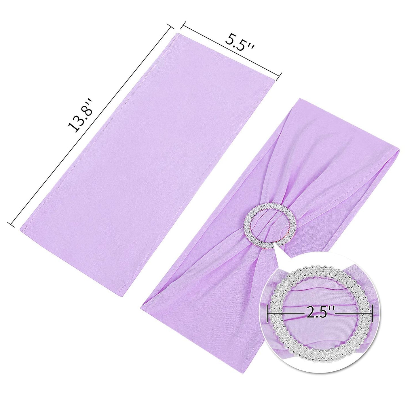 Peomeise 100pcs Lavender Spandex Chair Sashes with Buckle Slider for Wedding, Party Decoration
