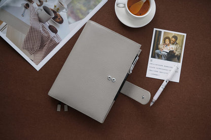 Moterm Leather Cover for A5 Notebooks - Fits Hobonichi Cousin, Stalogy and Midori MD Planners, with Pen Loop, Card Slots and Back Pocket (Pebbled-Gray)