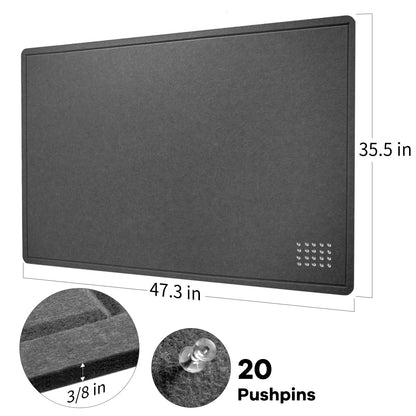 Lightomorrow Large Bulletin Board - 48 x 36 Inches, Decorative Felt Pin Board for Wall - 4' x 3' Foldable Photo Display Board with Self-Adhesive Tape, Includes 20 Push Pins - Dark Gray