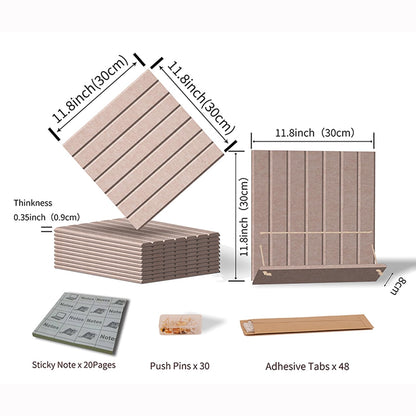 12 Pack Bulletin Boards 48" x 36" Alternative Cork Board for Office,Built-in Storage Device，Large Cork Boards for Walls ， Felt Wall Tiles, Contains Removable Security Stickers and PushPins (V-Beige)