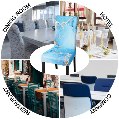 JQinHome Ink Art Painting Chair Covers for Dining Room Set of 6, High Stretch Removable Washable Parsons Chair Slipcover for Home Party Hotel Wedding Ceremony (Blue Marble,6PCS)