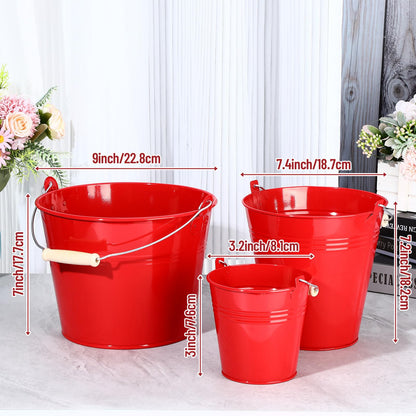 Zopeal 6 Pcs Large Metal Bucket Beer Bucket Galvanized Steel Pail with Handle for Gifts Basket Ice Candy Party(9 x 7 x 7 Inch,Red)