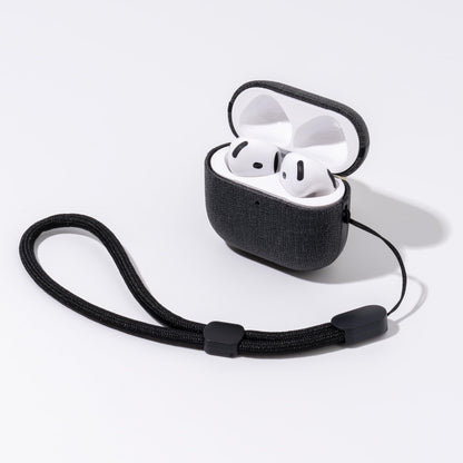 Tonghex for AirPods 4 Case | Slim Hard Cover Compatible with AirPods 4th Generation | Synthetic Canvas Leather | Full Drop Protection Cover with Lanyard | Air Pods 4 Case - Black