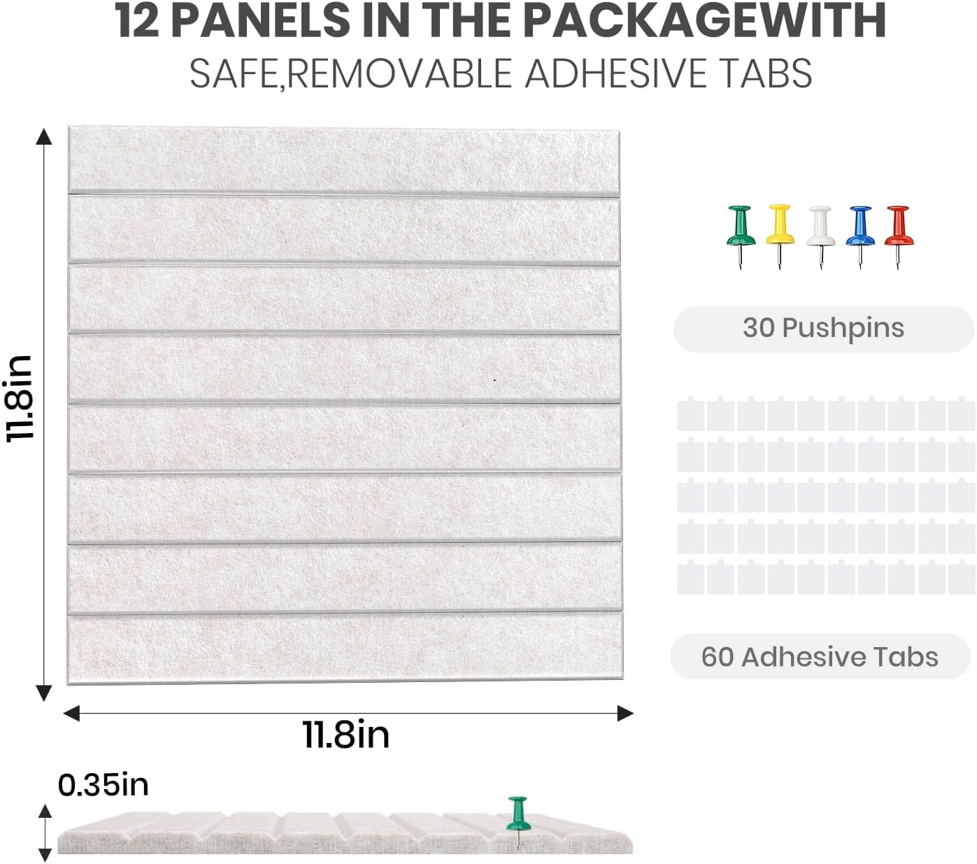 Large Cork Board Alternative 48” X 36” Felt Bulletin Board Tiles, with 30 Pushpins, 60 Adhesive Tabs,12-Pack Slat Wall Paneling, Cork Boards for Office Push Pin Board Felt Board - Oatmeal