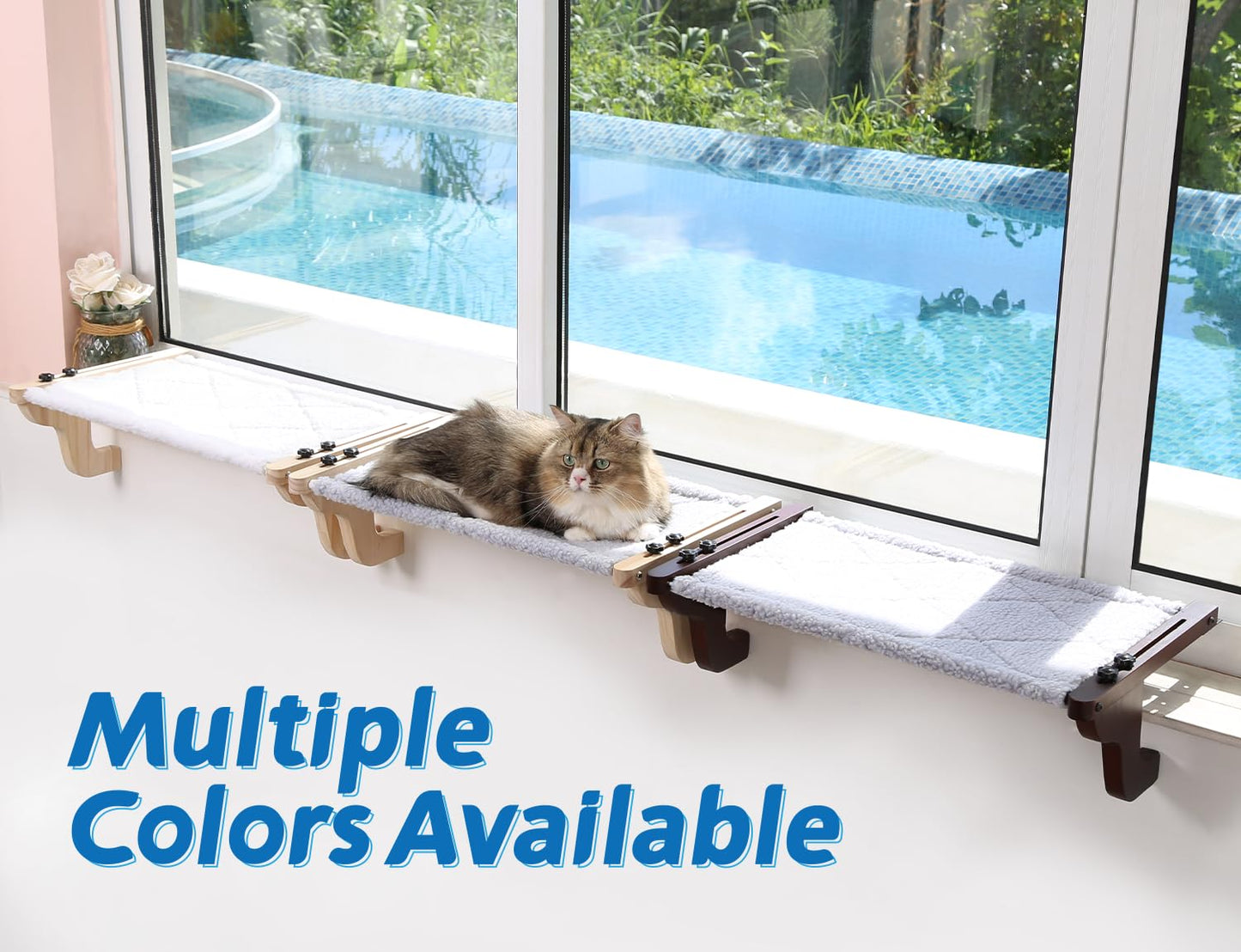 Zakkart Easy Seat Cat Perch for Window Sill - Hammock Design w/Pine Wood & Robust Metal Frame - Cat Window Seat for Large Cats and Kittens (Natural Color Wood w/Gray Bed, Large (26''W x 14''D))