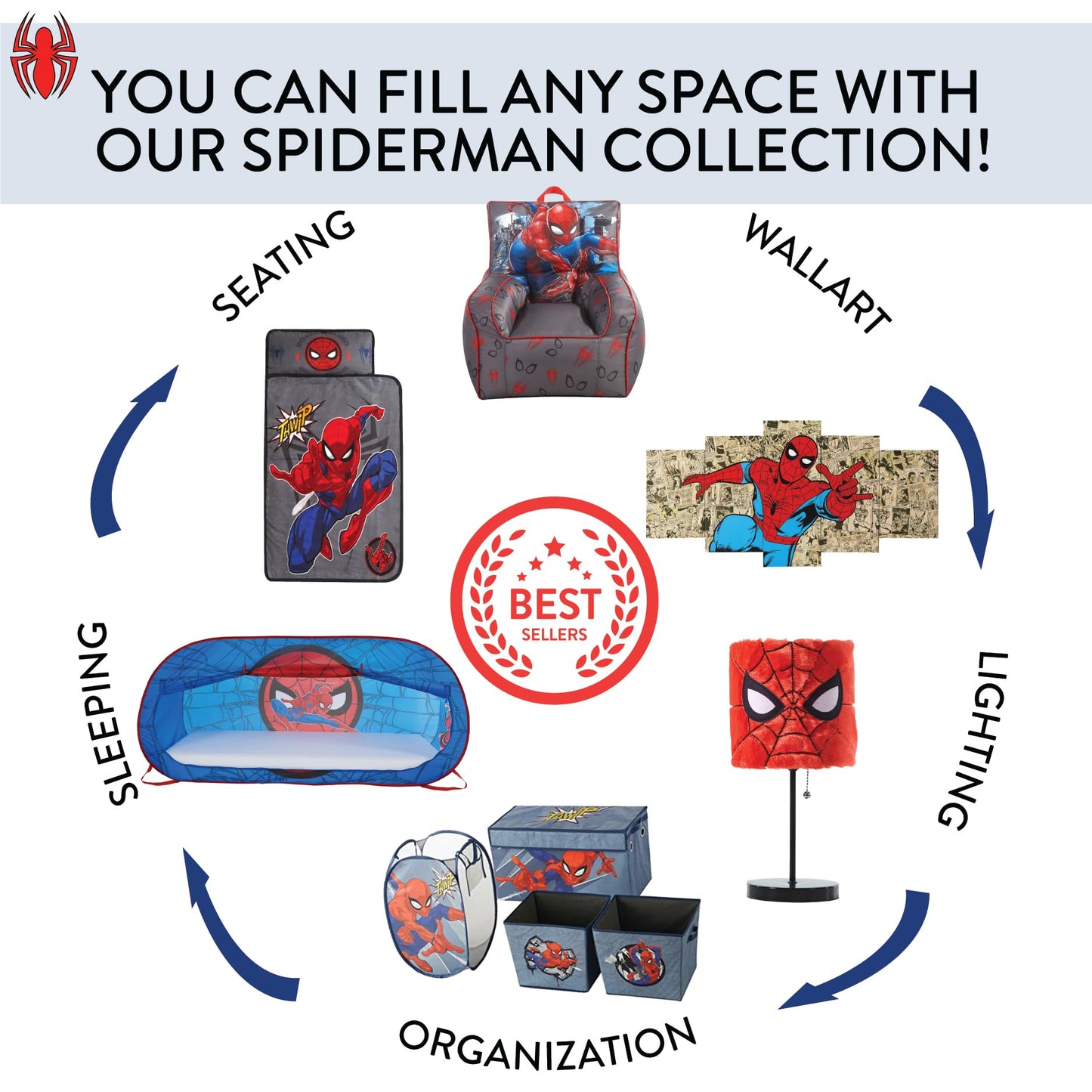 Idea Nuova Spider-Man LED Canvas Wall Art, Children's Home Décor, Bedroom, Spiderman / Blue, 11.50" x 15.75"