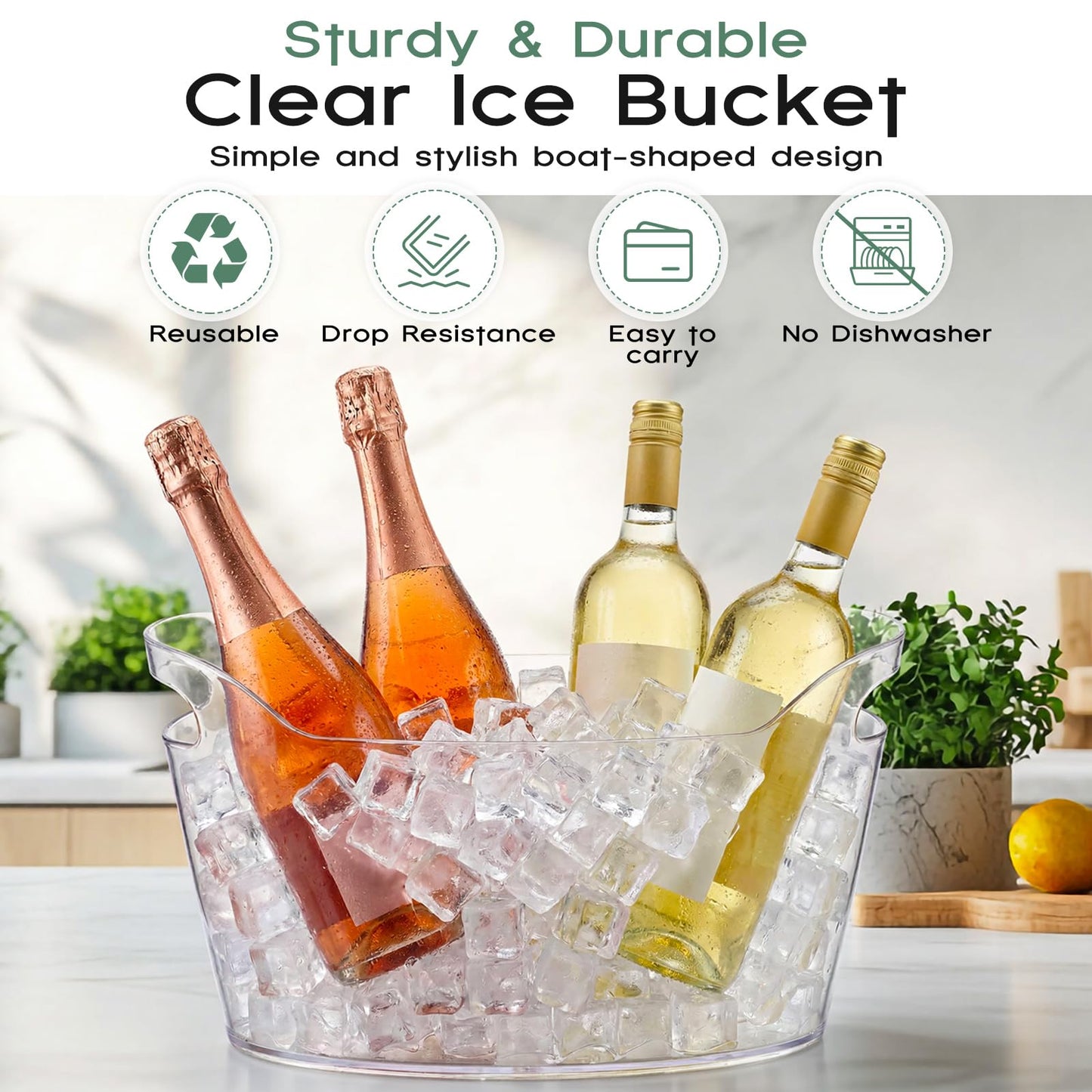 Acellegic 2 Pack 6.5l Ice Bucket for Party, Clear Plastic Champagne Cooler with Ice Scoop & Metal Bottle Opener, Large Portable Drink Beverage Tub for Beer & Mimosa Bar Supplies