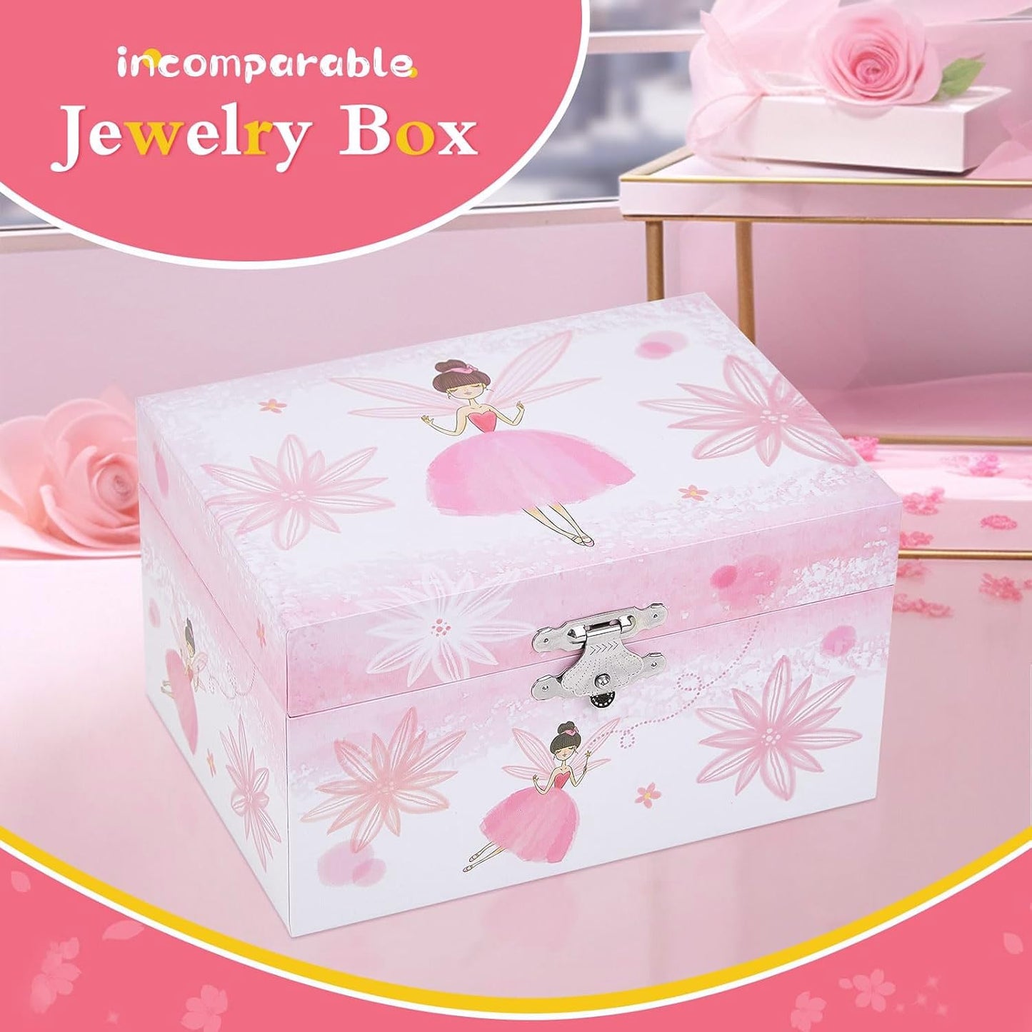TAOPU Girl's Gift Music Box with Spinning Ballerina,Fairy Design Musical Jewelry Box for Kids Jewel Storage,Toys for Girls